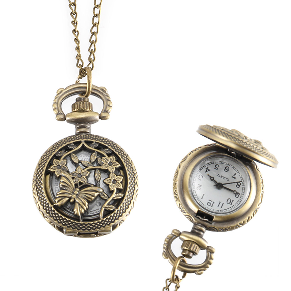 Popular】Vintage Pocket Watch Bronze Color Quartz Watch Cool Chain