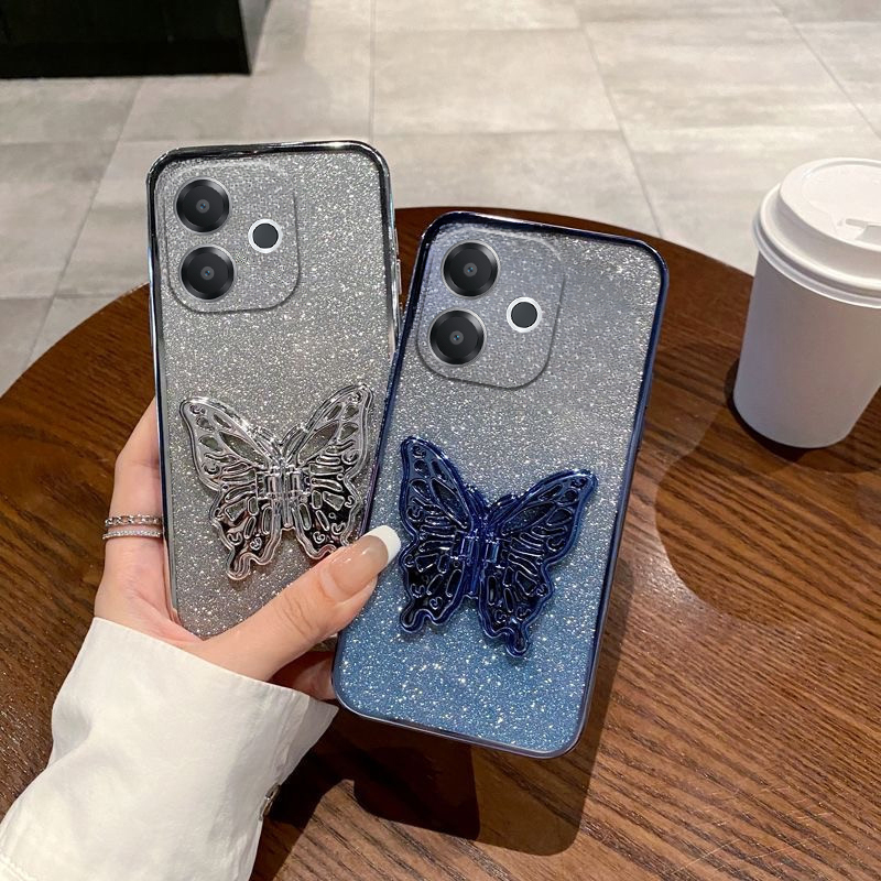 For OPPO A5 Pro Case with Cute Butterfly Stand Luxury Slim Gradient Clear Plating Glitter Girls for OPPO A5 Pro 5G Back Cover