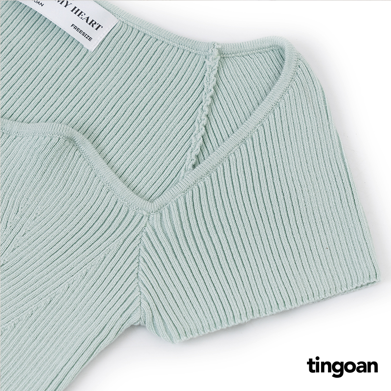 TINGOAN® - Áo len ngắn tay cổ lượn viền mint DATE MAKER TOP/MINT/FS