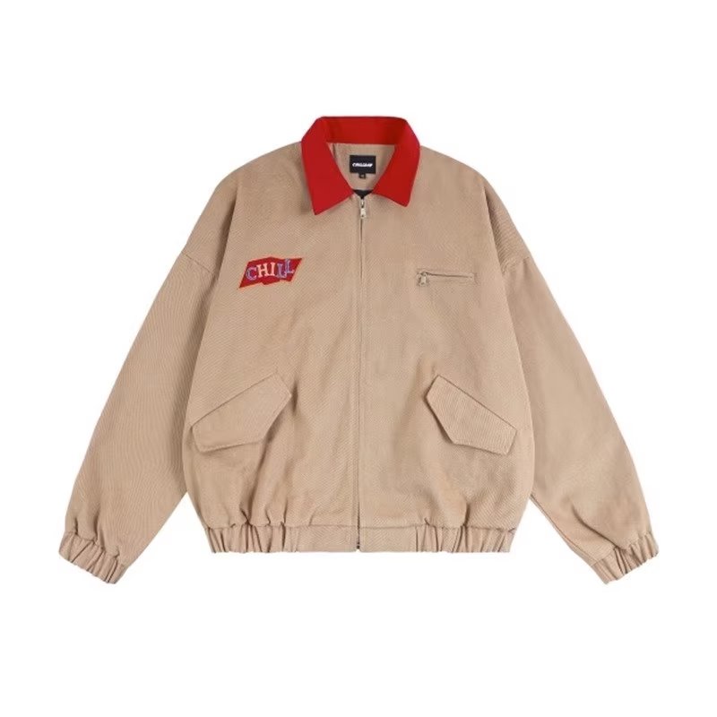 SUPEEON丨Men's Vintage Distressed White Lapel Cargo Jacket Loose Couple Hoodless Jacket