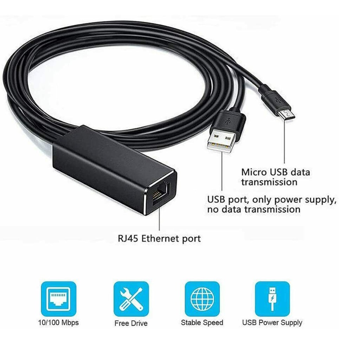 BOKALI NEW 1PC Ethernet LAN USB Adapter Micro USB to RJ45 for Amazon Fire Stick Chromecast Durable