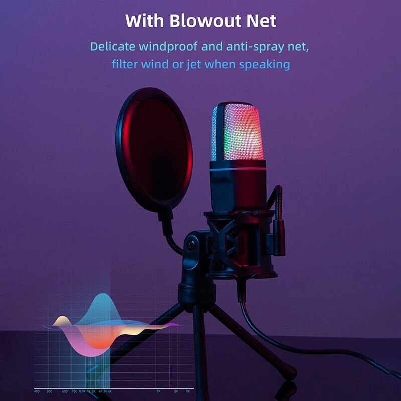 Condenser Professional Microphone Mic For PC Laptop Computer Gaming USB Wired Streaming Podcast Studio Mike Kit Gamer Essory