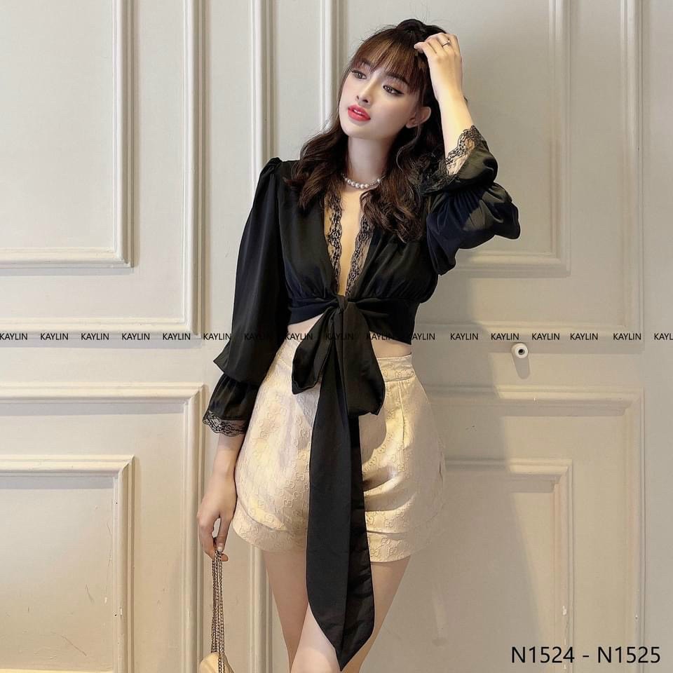 Áo Voan phối Ren cột nơ dễ Phối đồ,Áo Kiểu cột nơ,LY STORE
