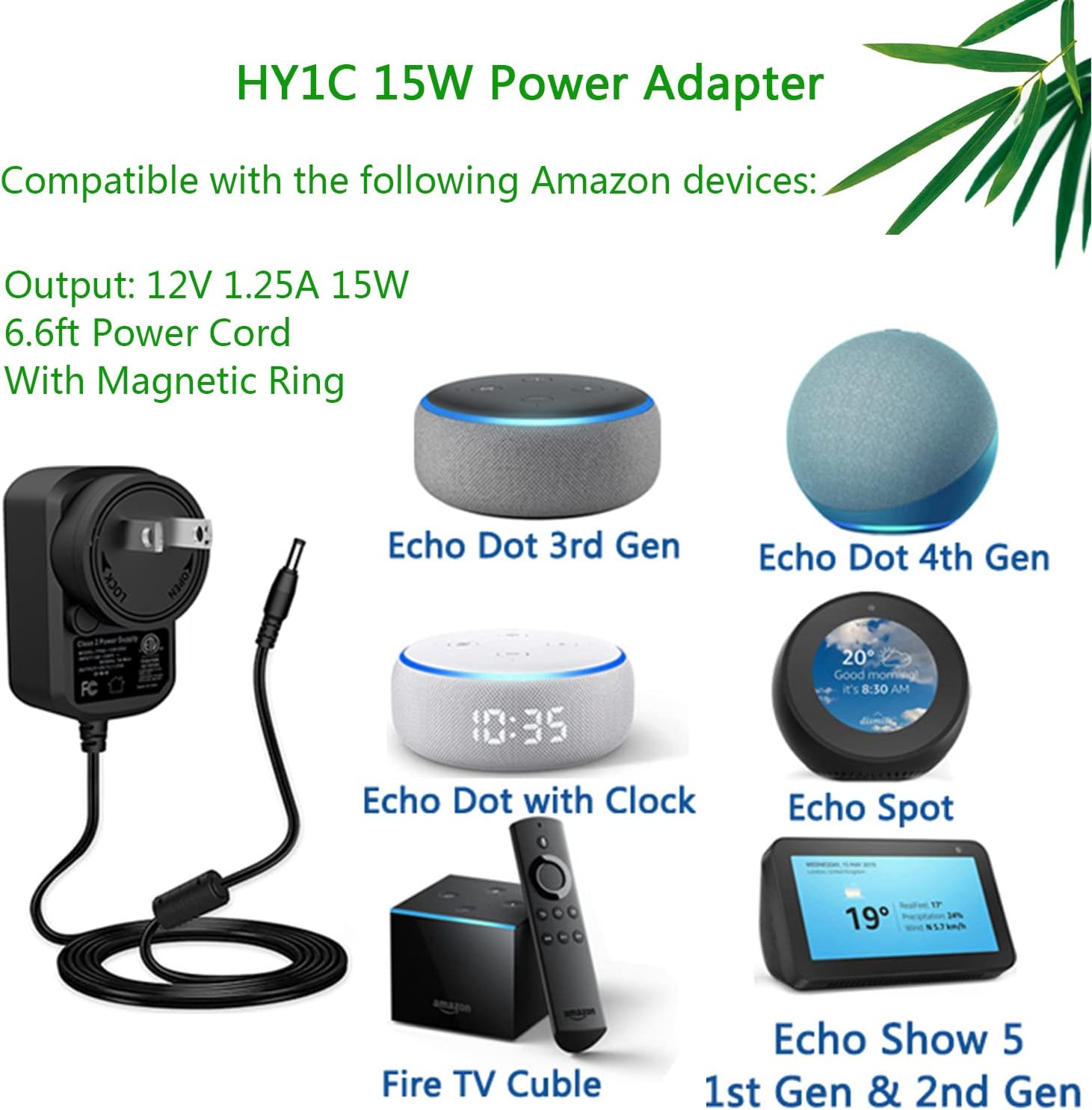  HY1C 30W Echo Power Cord for  Alexa Echo 3rd 4th