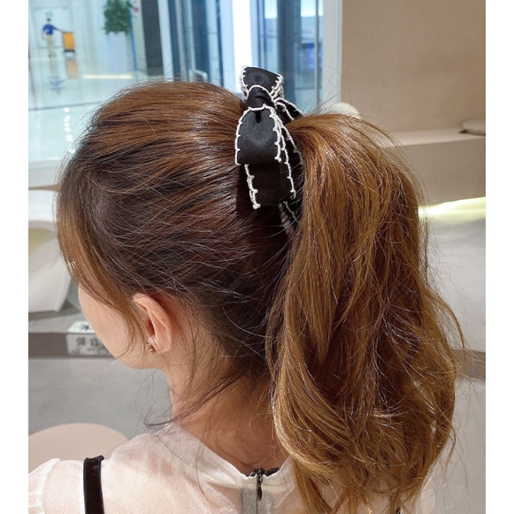 Kẹp Tóc Dọc Phụ Kiện Tóc Tiên Đính Nơ Ruy Băng Lụa Mờ Viền Bô Đê