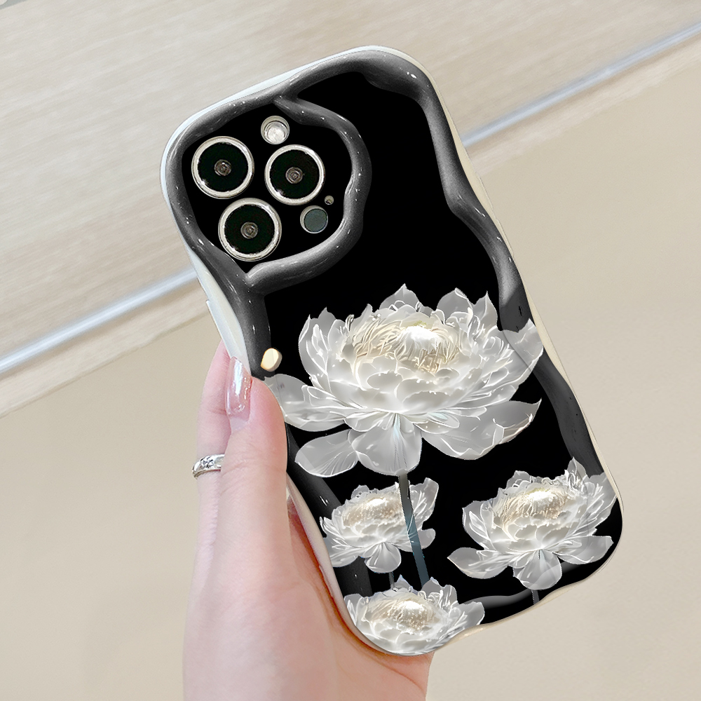 Jizetin for Redmi 10 Back Cover White Lotus Flowers Wavy Edge Soft Silicone Phone Case. 