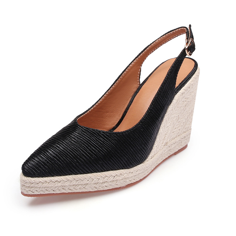 Large Size Women's Shoes Slingback Pointed Toe Wedge Pumps Woman High-Heeled Shoes 10cm