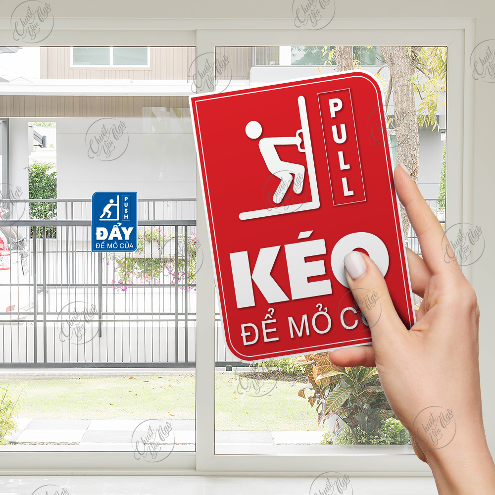 Bộ 2 miếng dán KÉO ĐẨY hướng dẫn mở cửa kính tự động Pull Push