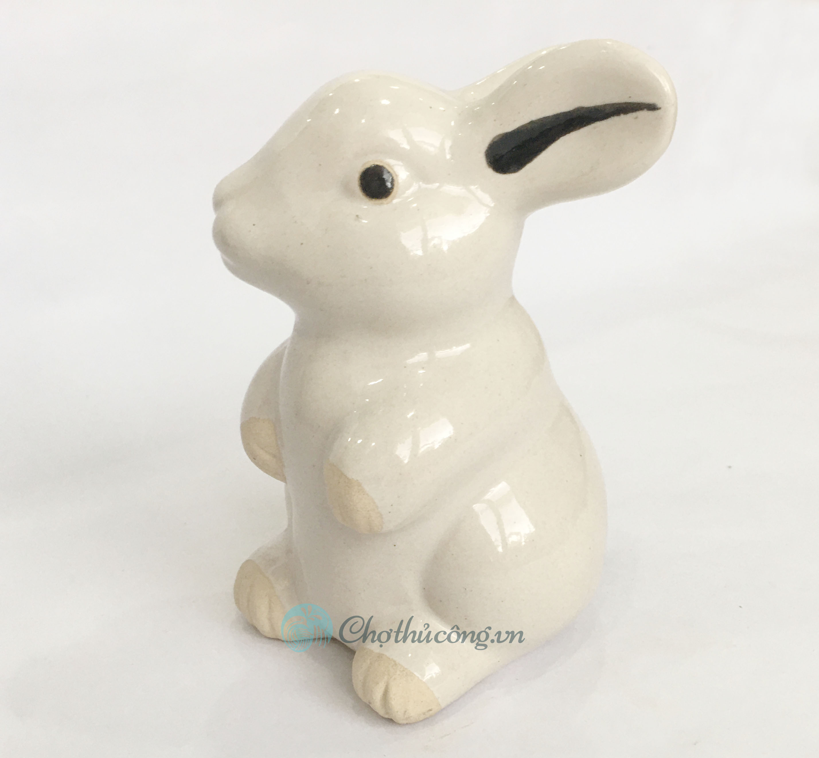 Medium size enameled ceramic jade rabbit - Rustic ceramic rabbit statue, lovely decoration, vintage decor