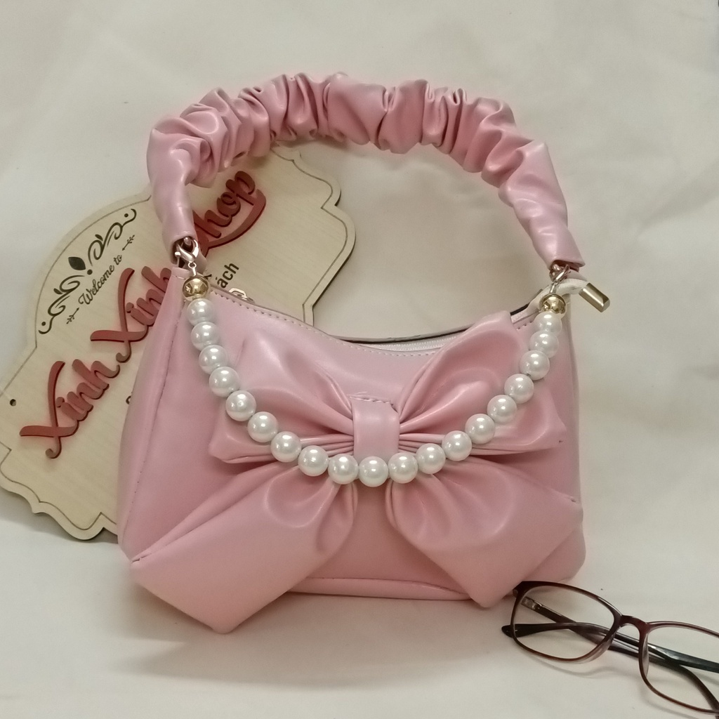 Túi Đeo Vai Kẹp Nách Quai Rúm Hình Nơ M48 Kèm Chuỗi Hạt Siêu Xinh Túi Xách Nữ Phong Cách Thời Trang Hàn Quốc