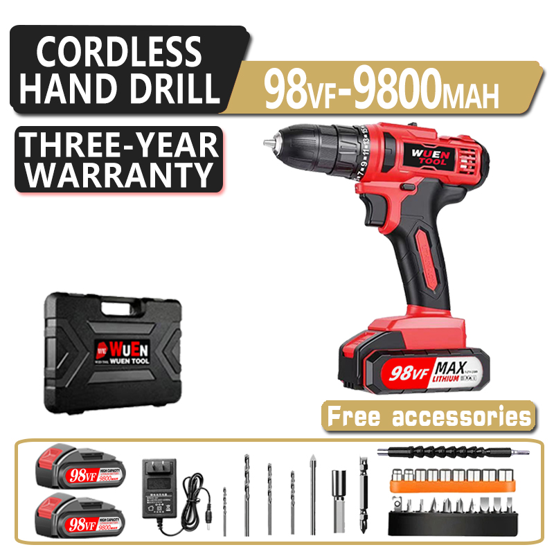 【Ready Stock】98VF Cordless Impact Drill twospeed Electric Diy Power