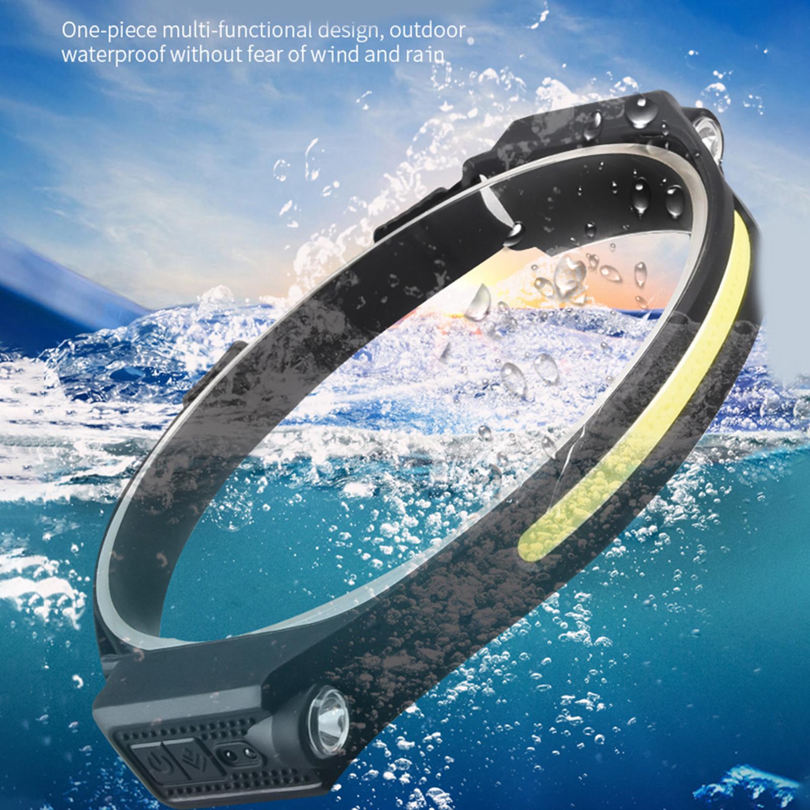 ZYMOON Silicone COB LED Headlamp Motion Sensor Work Light Flashlight Head Band Lamp for Adults Men Women Running Night Fishing Cycling