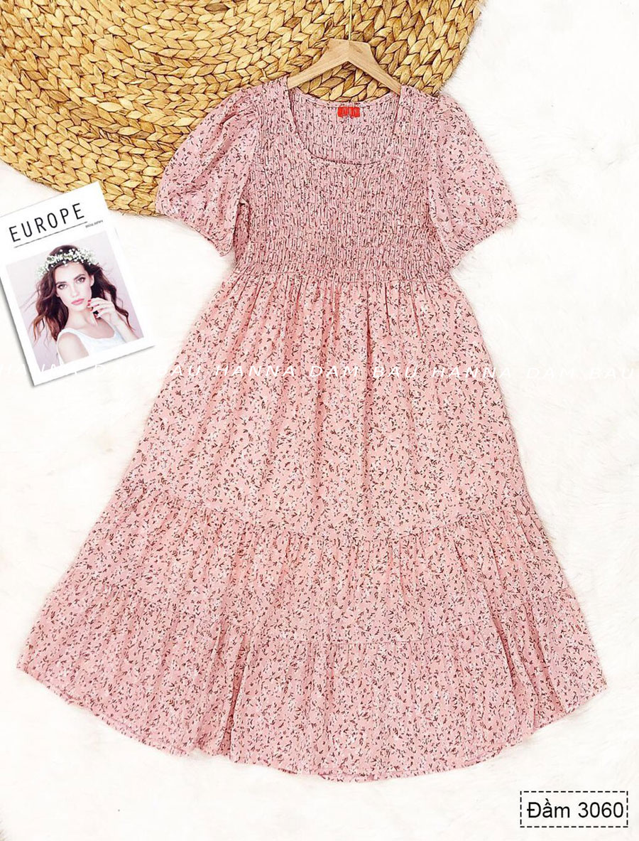 [SIZE 40-80KG] Đầm bầu maxi voan hoa mềm mát co dãn kiểu dễ thương fom dài có size bầu 80kg vẫn thoải mái mát mẻ