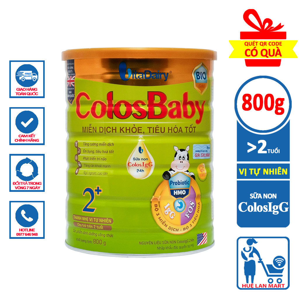 Sữa Bột VitaDairy ColosBaby Bio Gold 2+ Hộp 800g (Miễn dịch khỏe, tiêu hóa tốt; Cho trẻ 2 tuổi trở lên)