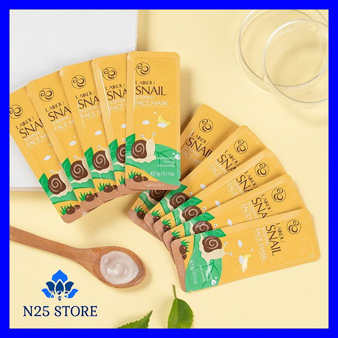 [ RẺ BẤT NGỜ ] 10 Gói Mặt Nạ Ngủ Laikou Chiết Xuất Ốc Sên Snail Sleeping Face Mask-Giảm Nếp Nhăn, Se Khít Lỗ Chân Lông, Làm Mịn Da
