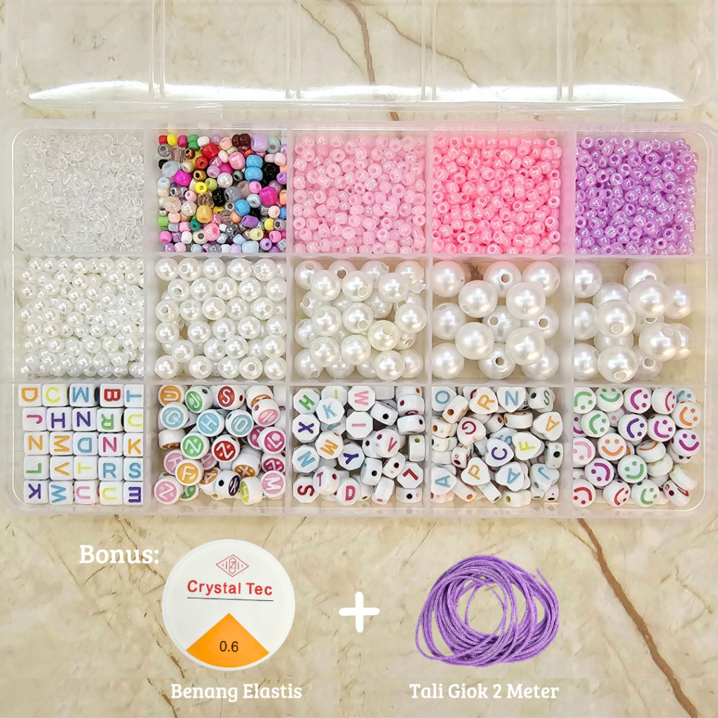 Set Paket Manik Manik Pasir 24 Sekat DIY Beads Craft 1 Box - Bahan