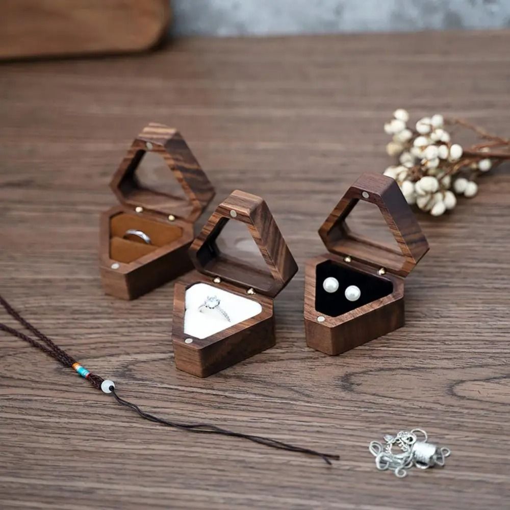 Triangular Jewelry Box Luxury Wooden Wedding Ring Box Velvet Finish Triangle Shape Jewelry ...