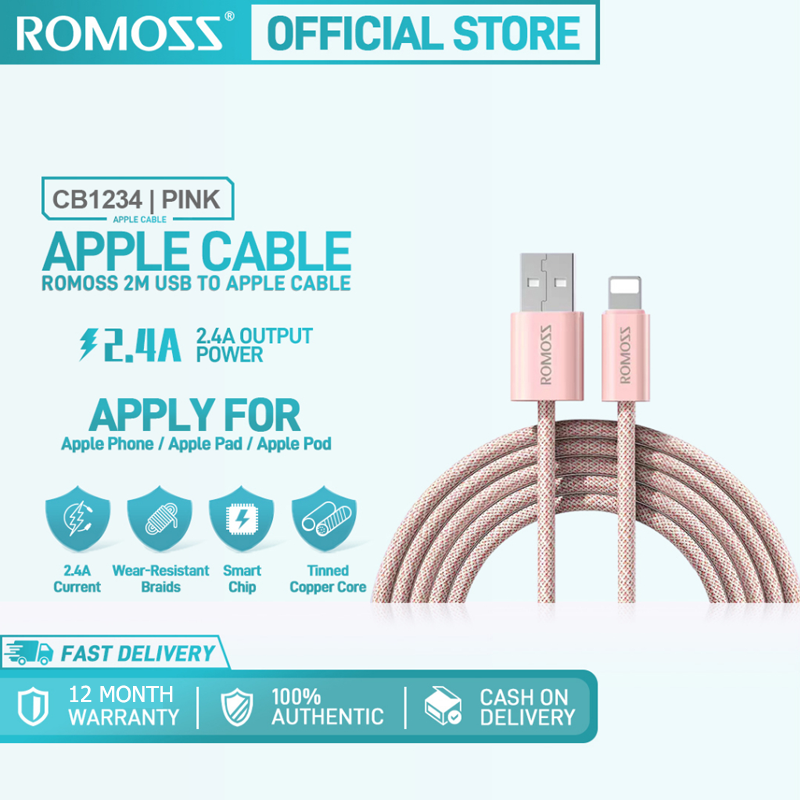 Romoss cb1234 12w charging cable 2m fast cord 480mbps date cables