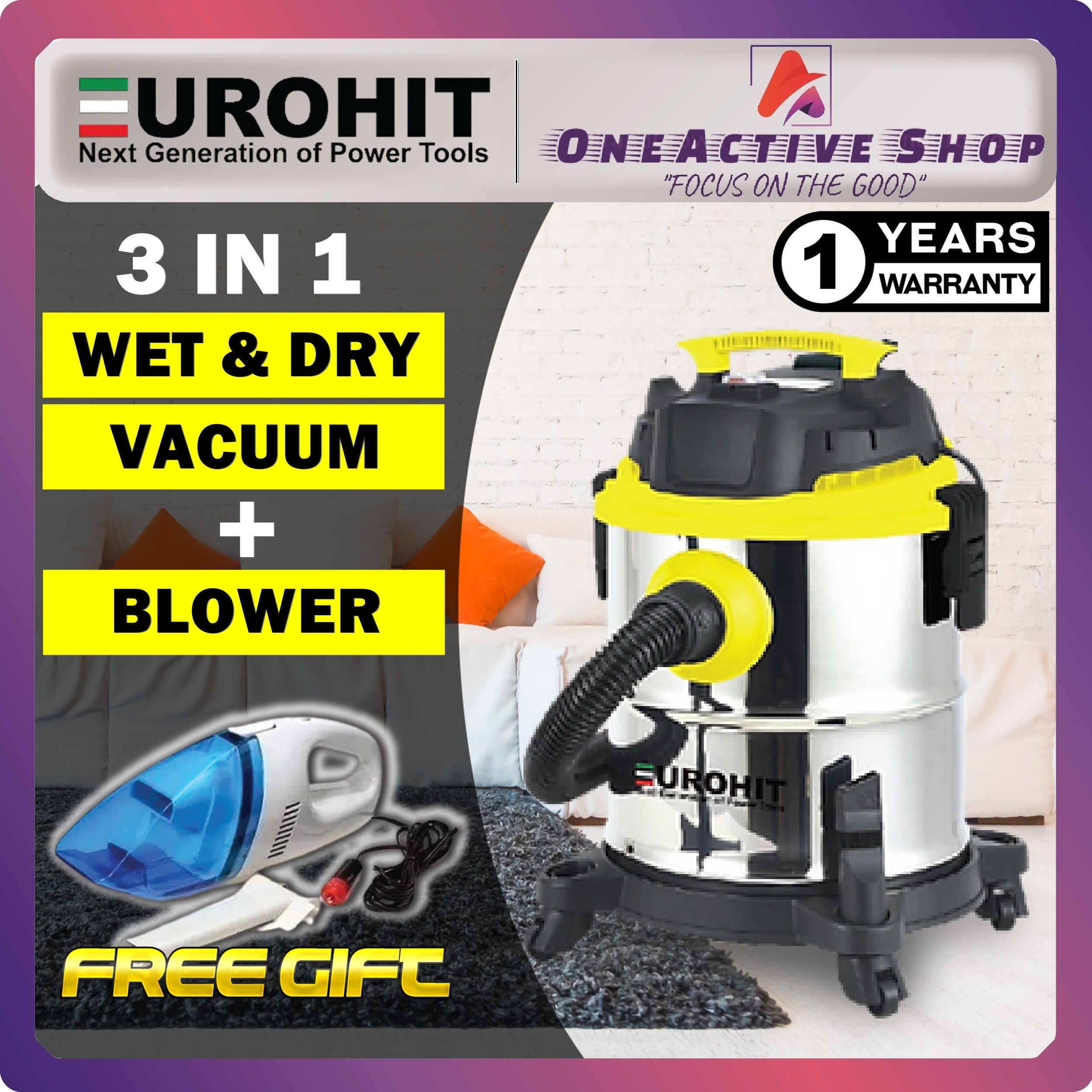 EUROHIT 20L Wet & Dry Vacuum Cleaner RapidClean Pro (3IN1) 1400W