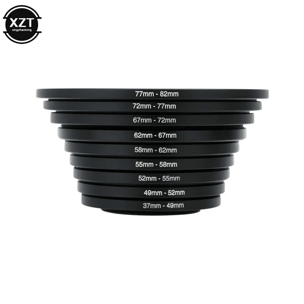 9 pcsset 37-82mm step up filter ring adapter set 37 49 52 55 58 62 67 72 77 82mm kit