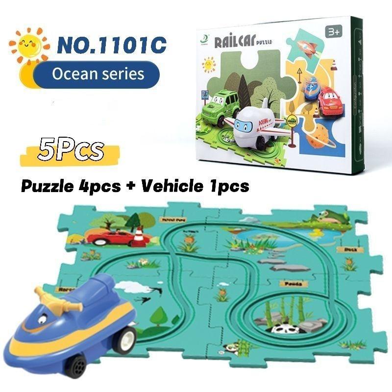 Track car vehicle puzzle track playset fun race Montessori dinosaur