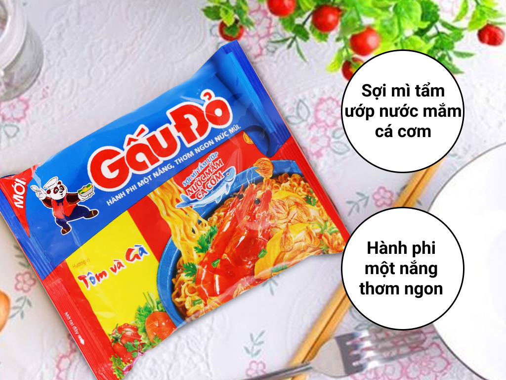 Mì Gấu Đỏ Tôm Và Gà Gói 63g