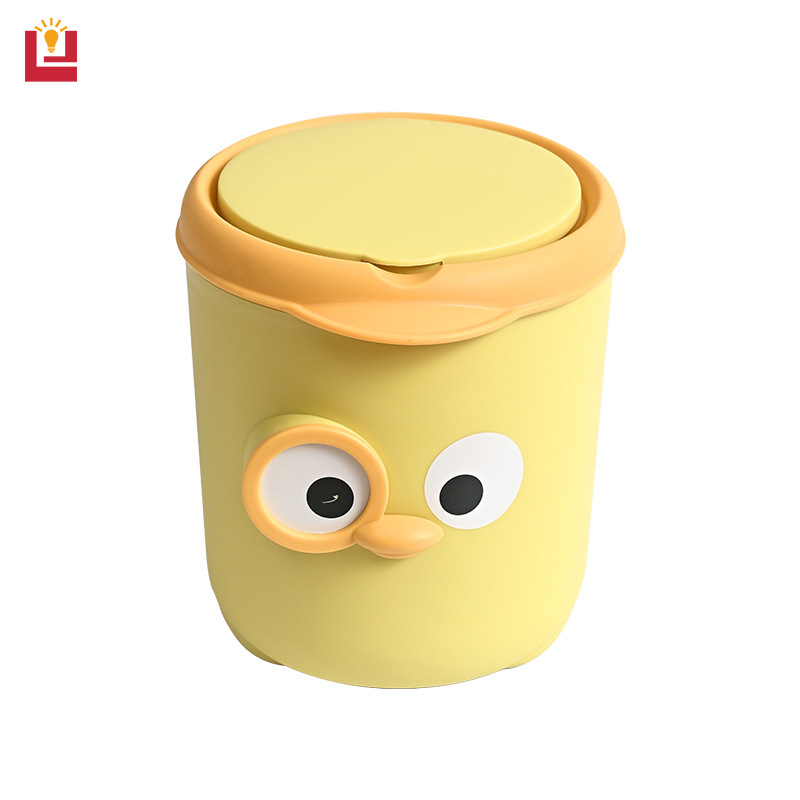 Office desktop trash bin, home bedroom bedside, cute mini with cover, multifunctional storage, large open mouth paper basket