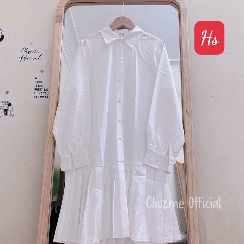 Sét váy 2 món, áo gile đen mix váy trắng style Hàn