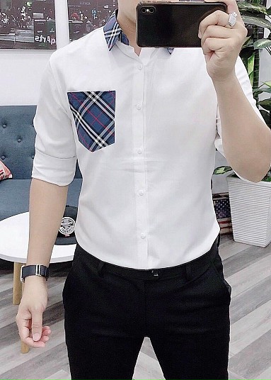 Kman Áo sơ mi quảng châu kata lụa cao cấp phối túi 033