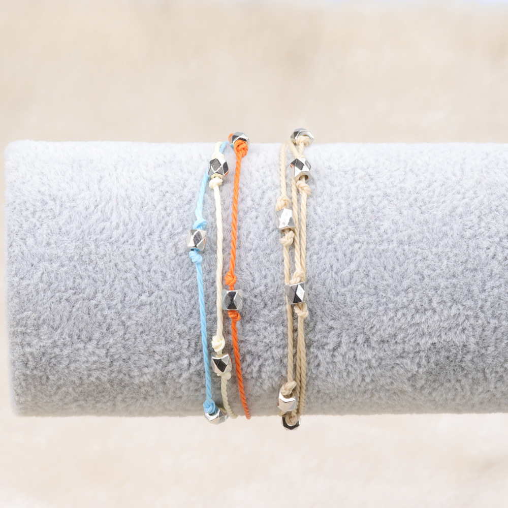 Bracelet Female Wax Line Alloy Geometric Beaded Hand Braided Hand Rope Factory Direct Supply. 