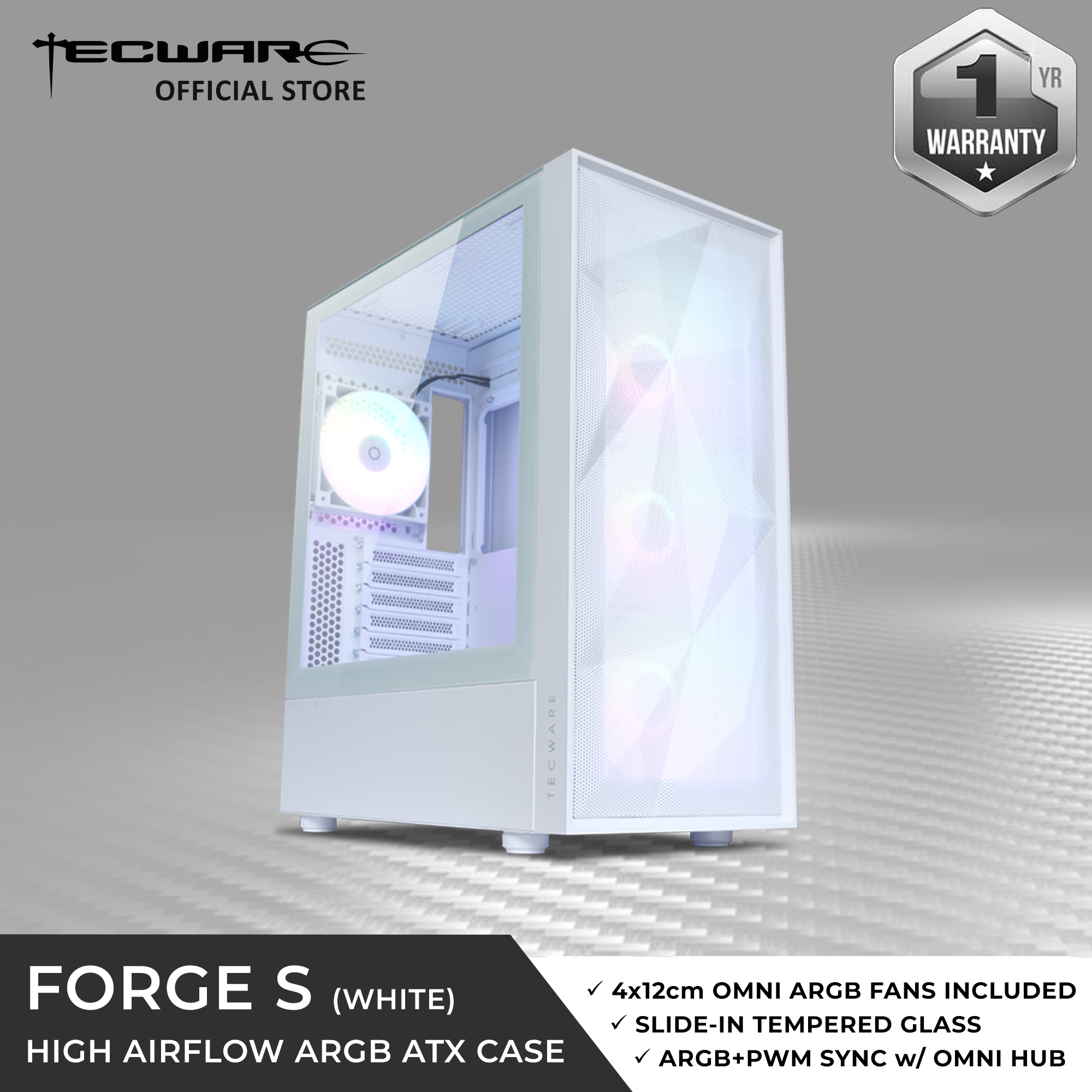 Tecware Forge S Omni ATX Case, 4 x 12cm ARGB Fans , Slide in TG , Front ...