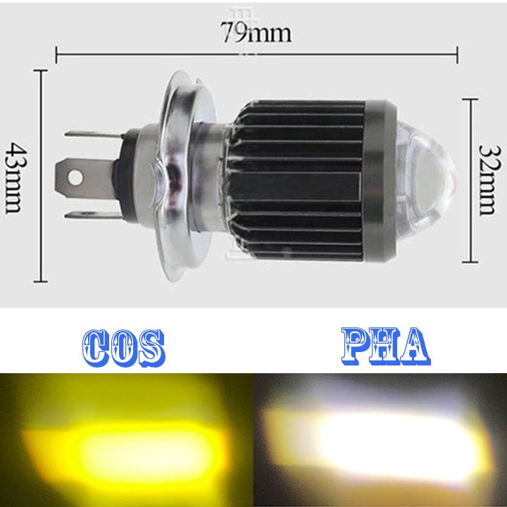 Bóng led H4 bi cầu pha vàng cos trắng (12V)