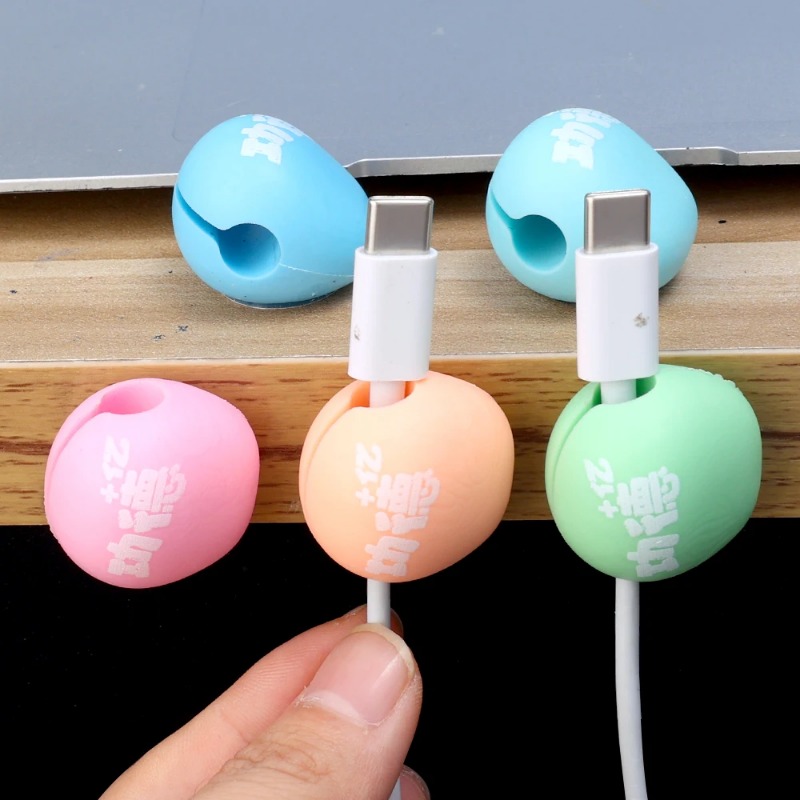 10/20Pcs Creative Wooden Fish Cable Organizer Multifunction Desktop Data Cord Winder Silicone USB Wire Storage Clips