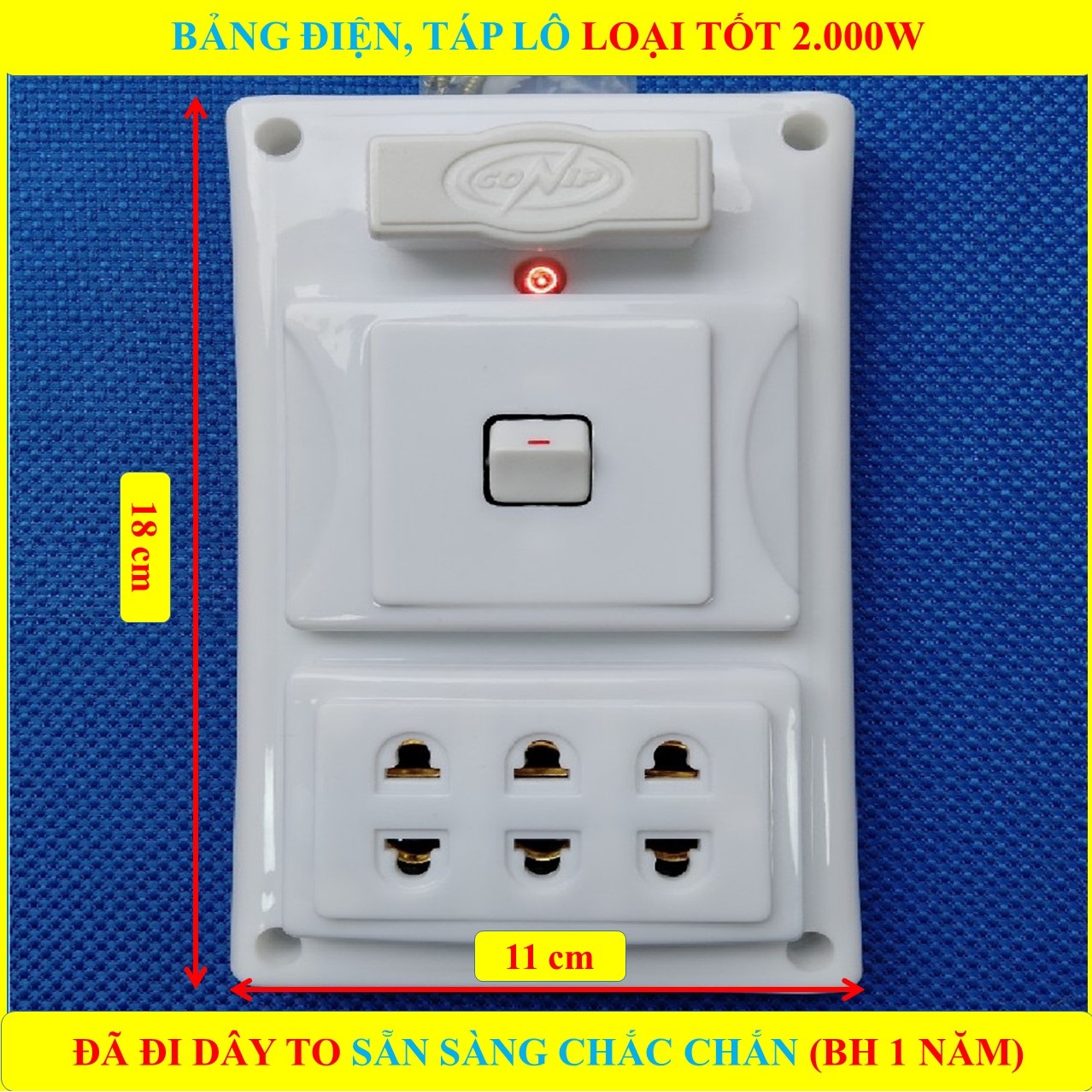 Bảng điện nổi 2000W LOẠI TỐT (BH 1 NĂM) + 1 Công tắc điện + Đã đi dây điện TO sẵn sàng đầy đủ + Bộ ốc vít lắp đặt (bộ 1 sản phẩm)