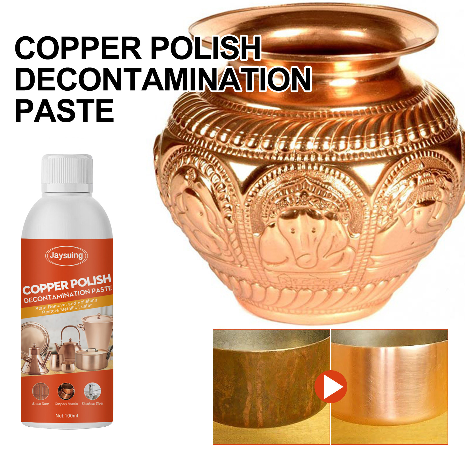 Jaysuing Copper Ware Copper Cleaner Copper Pot Copper Ware Oxide Removal Brass Red Copper Rust Removal Brightener