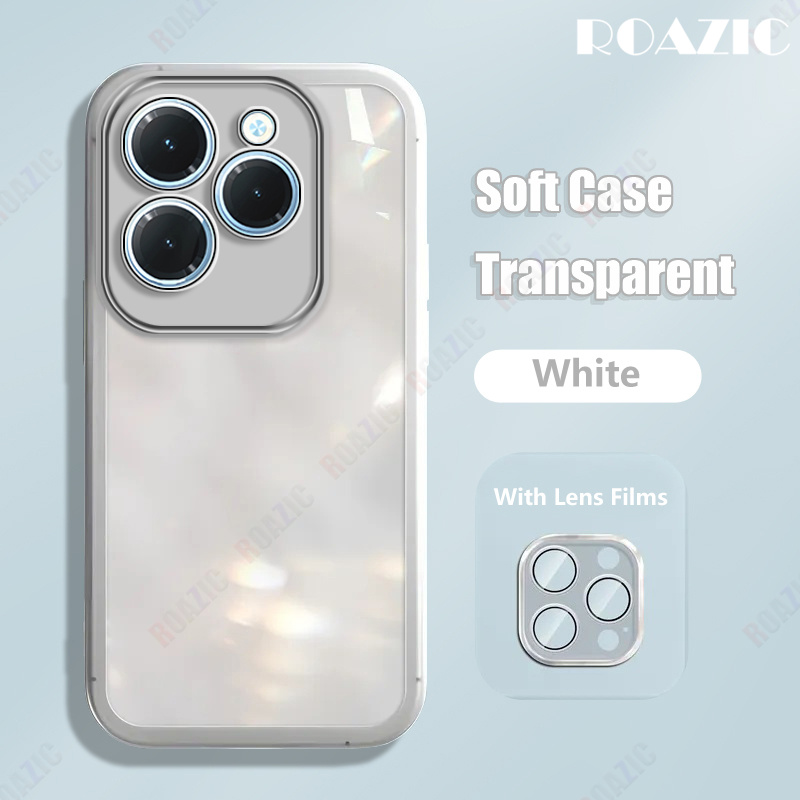 ROAZIC With Lens Films Phone Case For infinix Hot 40i/infinix Hot 40/infinix Hot 40 Pro Transparent Back Cover Plating Clear Soft TPU Shockproof Casing