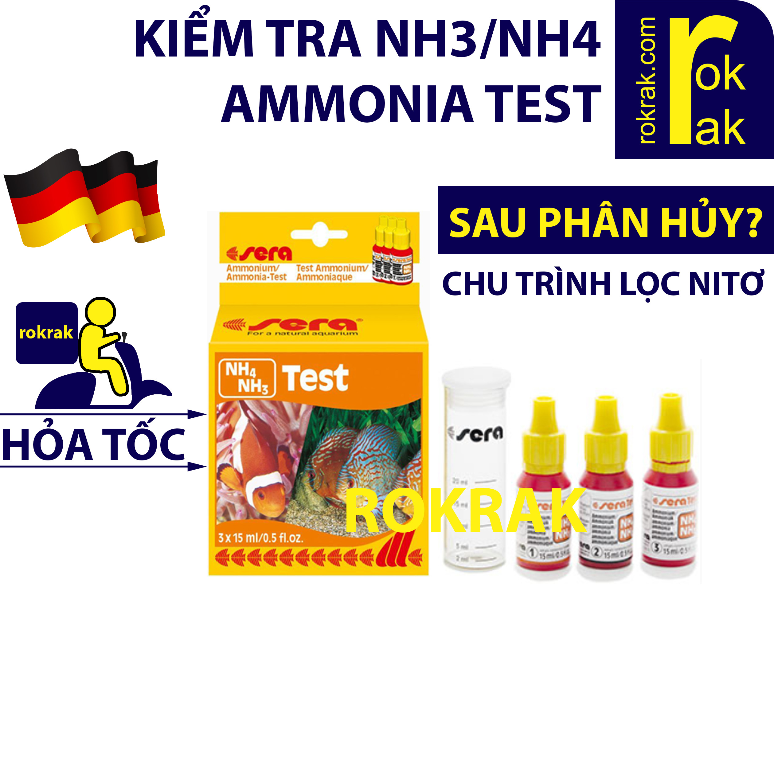 Test NH3 NH4 Sera Kiểm tra ammonia bể cá thủy sinh ao hồ nước mặn, ngọt