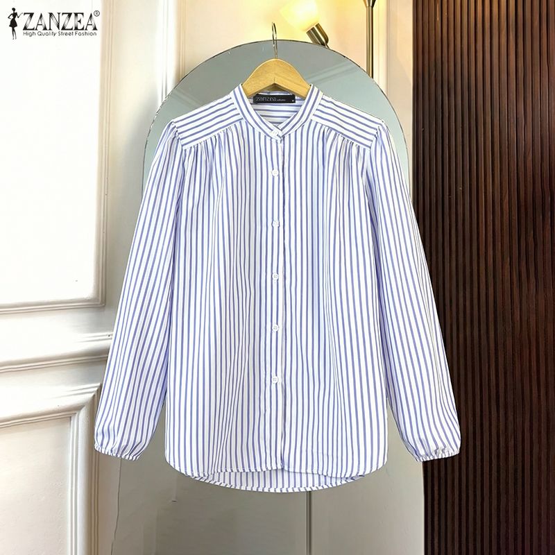 ZANZEA%20Women%20Streetwear%20Fashion%20Long%20Sleeve%20Stripe%20Contrast%20Color%20Shirt%20Crew%20Neck%20OL%20Work%20Top%20#0209%20-%20Image%202