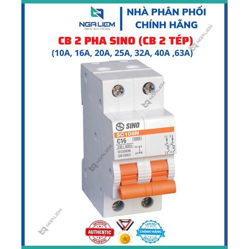 CB 2 Tép SINO (10A, 16A, 20A, 25A, 32A, 40A, 63A) PS45N - 2 Cực