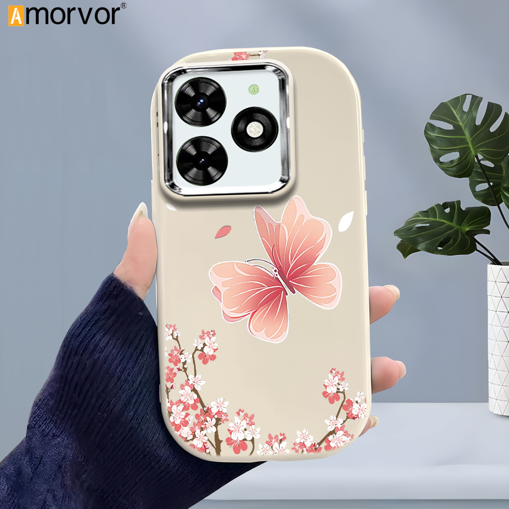 AMORVOR%20Case%20for%20Infinix%20Smart%208%20Hot%2040i%20Tecno%20Spark%2020%2020C%20Pop%208%20Spark%20Go%202024%20Cute%20Beautiful%20Pink%20Butterfly%20Back%20Cover%20Pattern%20Luxury%20Plating%20Metal%20Lens%20Soft%20Liquid%20Silicone%20Case%20-%20Image%202