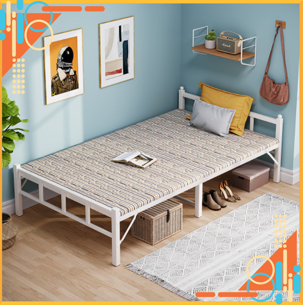 Bed folding compact steel frame white import-bed folding compact frame high-grade steel