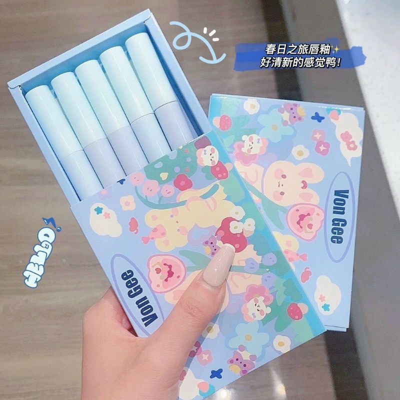Set 5 son kem lì vongee thỏ xanh hồng