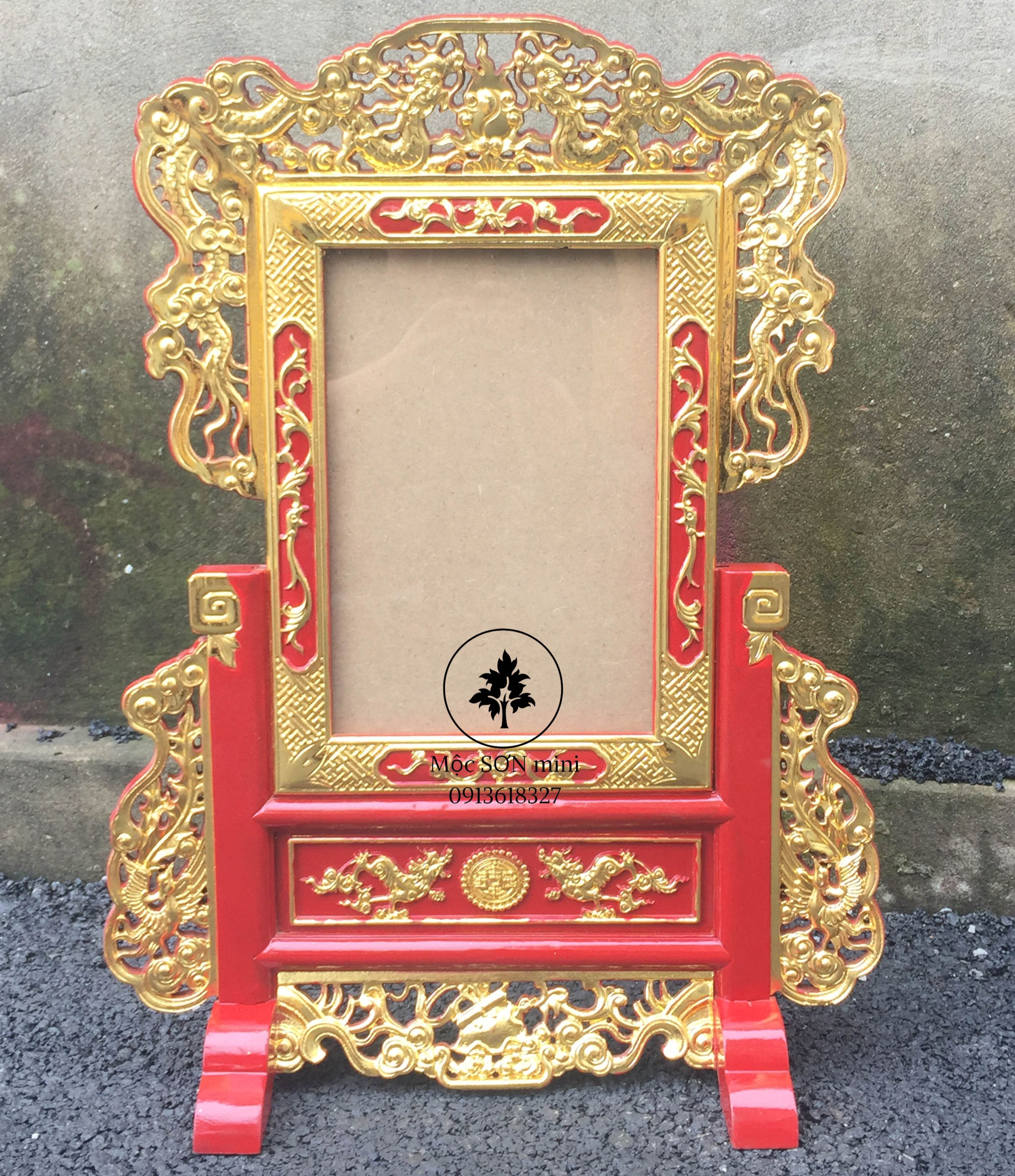 Khung ảnh thờ tứ linh gỗ hương rát vàng cao cấp hàng hiệu -Khung hình thờ tứ linh hàng hiệu cao cấp 2 cỡ ảnh thờ 21x31 và 25x35