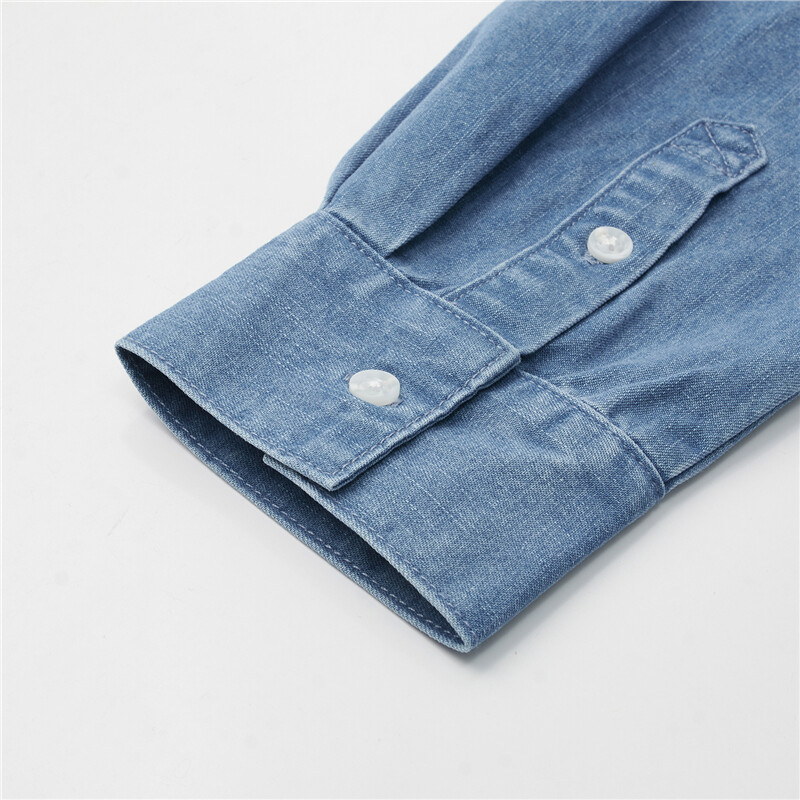 GIORDANO Men Shirts Long Sleeve Solid Color Simple Basic Denim Shirts Button Closure Fashion Casual Denim Shirts 18043608