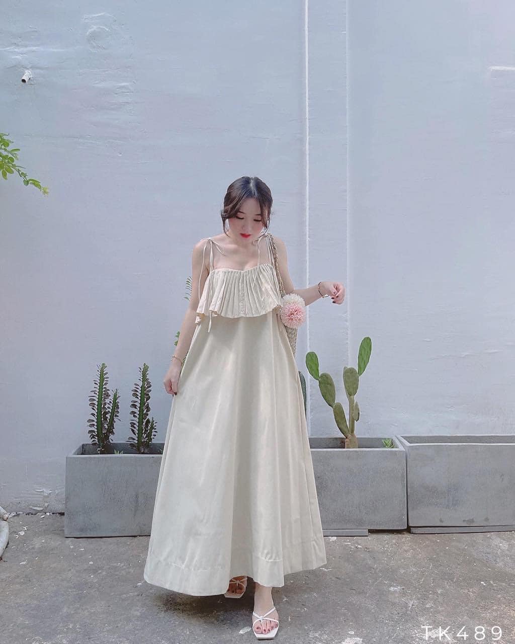 Đầm maxi 2 dây cột nơ dập li
