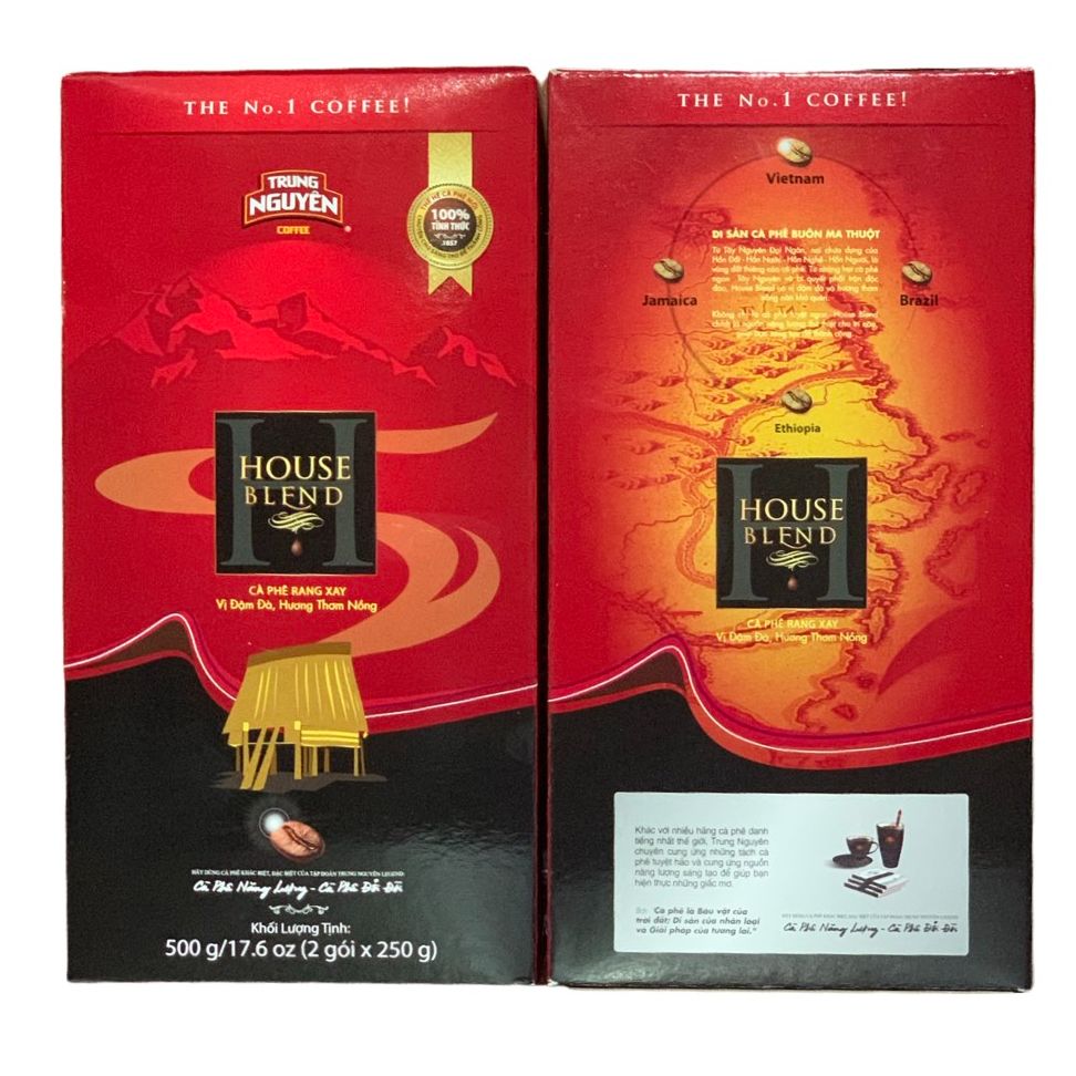 ( 02 HỘP) Cà phê Trung Nguyên House Blend( Hộp 500gam - Cà phê rang xay pha phin Trung Nguyên)