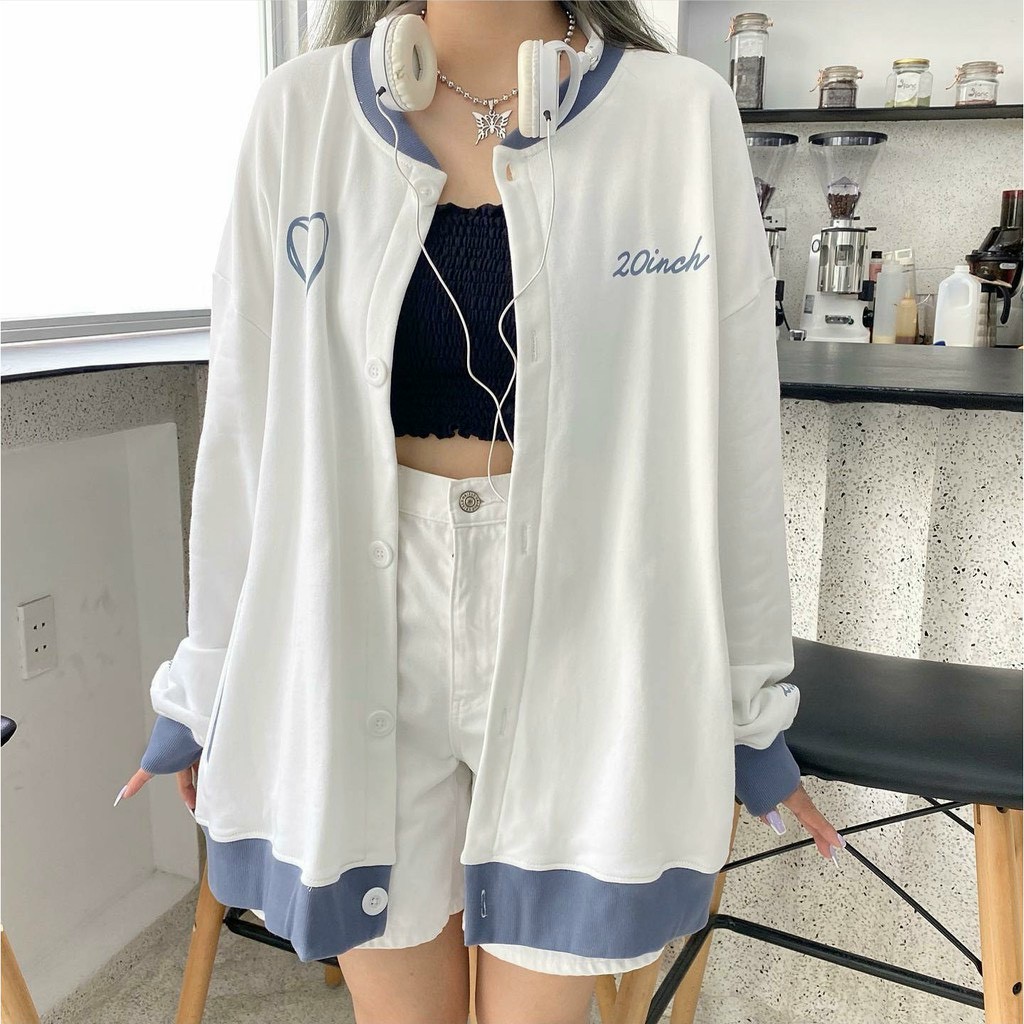 Áo khoác bomber chất nỉ pe mềm mịn, in hình trái tim phối chữ số cực sành điệu hot trend