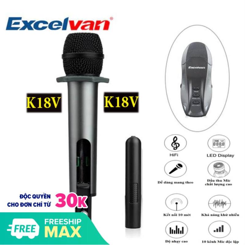 [HCM](Prestige) Wireless Karaoke Mic Excelvan K18-V Popular Karaoke Mic Model For Portable Speakers Enjoy Singing No matter where you are Compact Stable Signal Easy to Use Long Battery Life Singing Very Softly Loudly.
