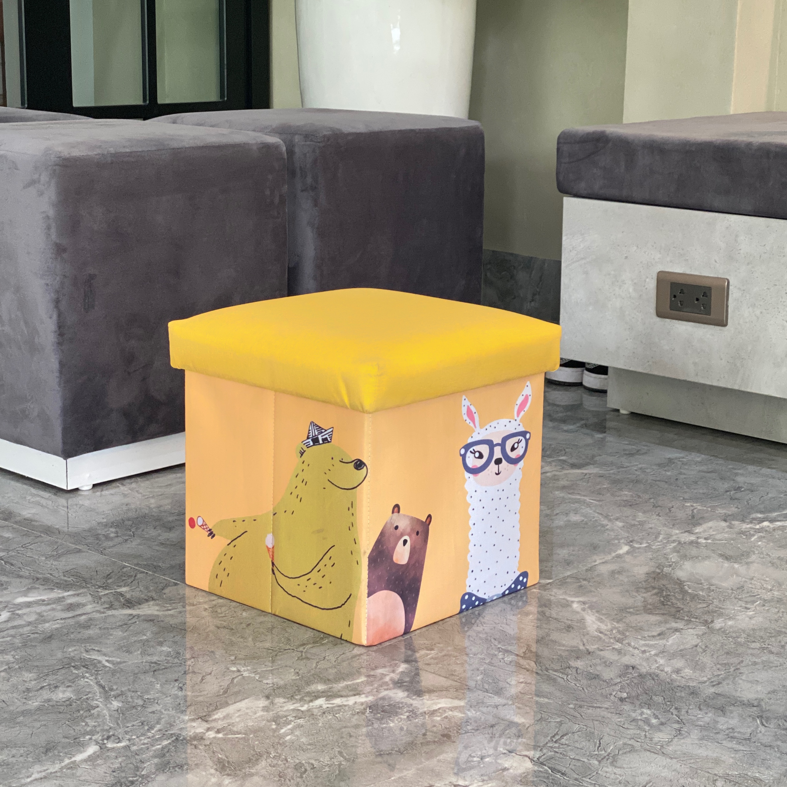 Thùng đựng đồ chơi kiêm ghế ngồi gấp gọn đa năng cho bé ngồi và đựng đồ tiện lợi