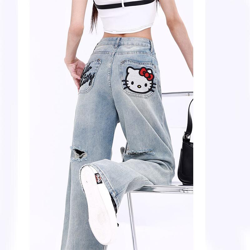 Girls Jeans Cartoon Anime Leopard Design Denim Pants Holes Ripped Trousers  Spring Summer Blue Jeans with Belt Children's Garment - AliExpress